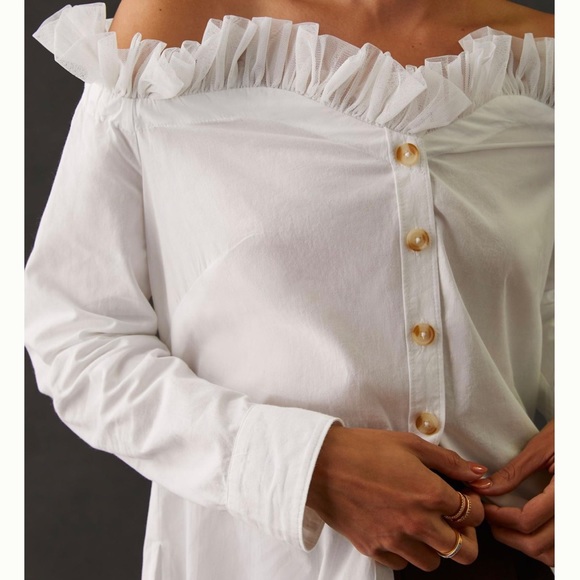 Anthropologie Maeve tulle Button down NWT sz Lg white - Picture 3 of 4
